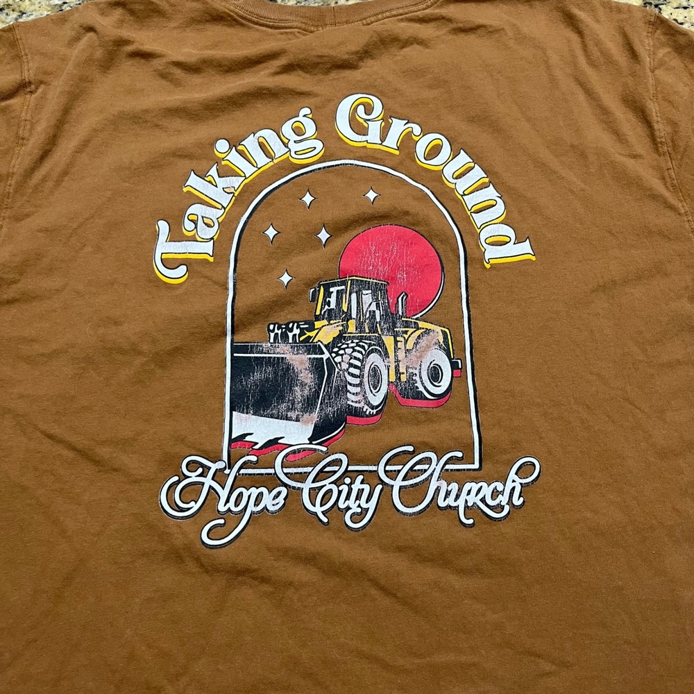 Carhartt Mens 2XL Loose Fit Pocket T-Shirt Brown Hope City Church Graphic Tee